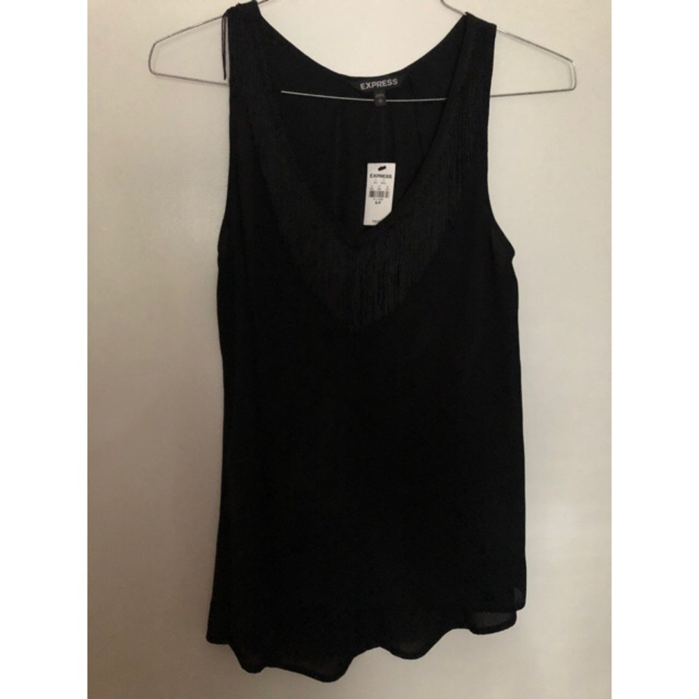 Express Black Sheer Fringe Tank Top